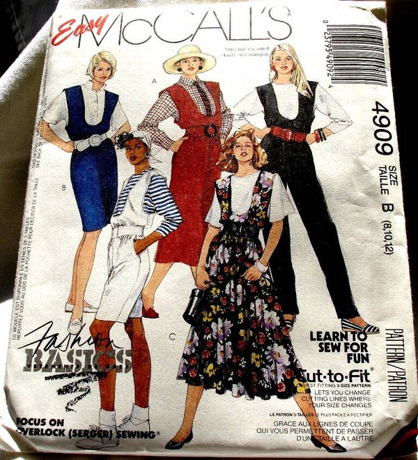 Mccall's 4909 Misses U Neckline Jumpers Jumpsuit Or Rompers Size B (8-10-12) Pattern