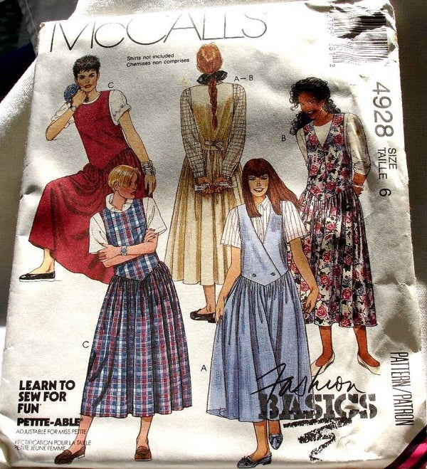 McCall's 4928 Misses Set Of Shaped Dropped Waist Jumpers Pattern Size 6