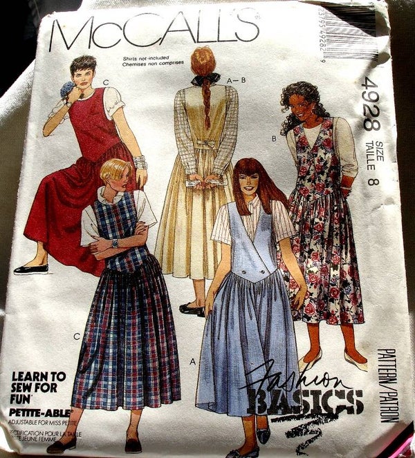 McCall's 4928  Misses Set Of Shaped Dropped Waist Jumpers Size 8 Pattern