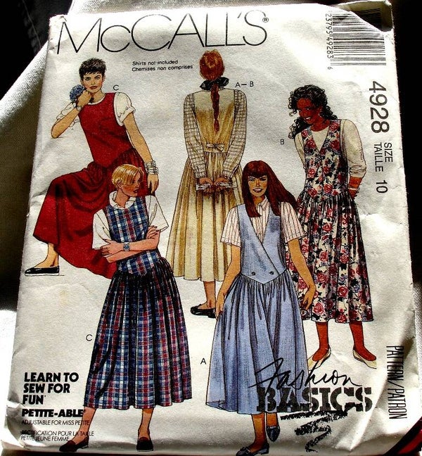 McCall's 4928 Misses Set Of Shaped Dropped Waist Jumpers Size 10 Pattern