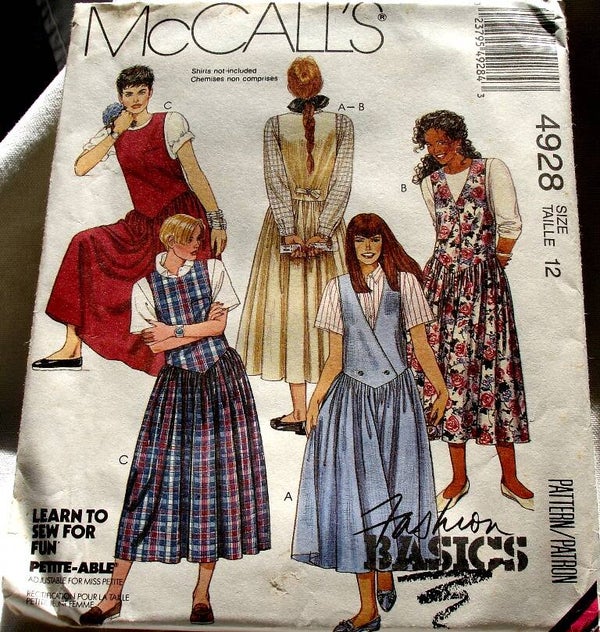 McCall's 4928 Misses Set Of Shaped Dropped Waist Jumpers Size 12 Pattern