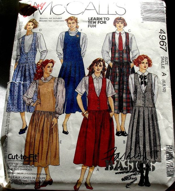 McCall's 4967 Misses Front Button U Shape or V Neckline Jumper Pattern Size A (6-8-10)