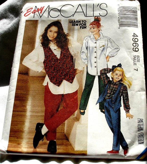 McCall's 4969 Girls Lined Vest Loose Fitting Shirt And Pull-On Pants PatternSize 7