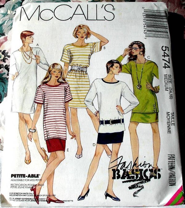 McCall's 5474 Misses One Or Two Piece Loose Fitting Dress And Belt Size Medium (14-16) Pattern