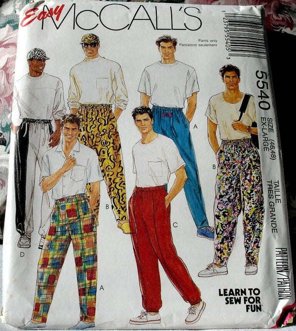 McCall's 5540 Easy To Sew Men's and Teen Boys Novelty Pants and Hat In Size XL