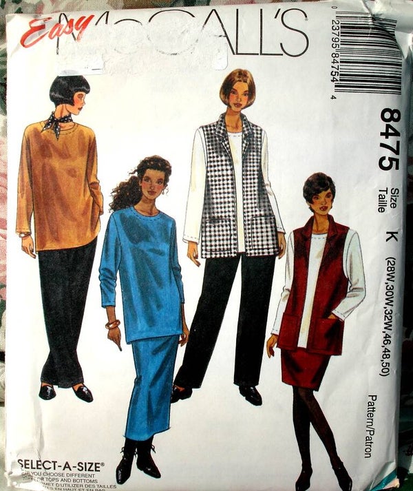 McCall's 8475 Women's Vest, Top, Pull-On Pants And Skirt In Two Lengths Size K