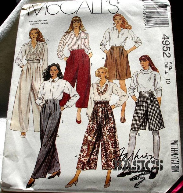 McCall's 4952 Misses Wide Leg Pants In Two Lengths And Shorts Pattern Size 10