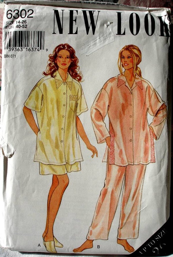 New Look 6302 Silky Pajamas Features Top Short And Pants Size 14-26