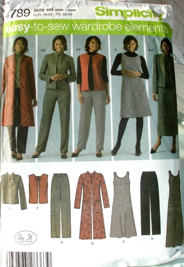 Simplicity 4789 Women's Pants Vest Jacket And Jumper In Two Lengths Size BB(20W-28W)
