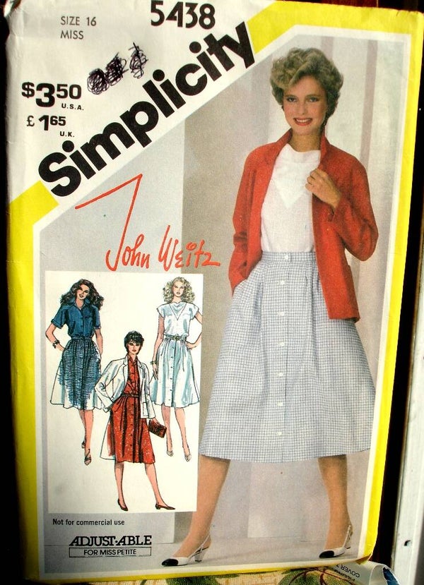 Simplicity 5438 Pullover Top Shirt Skirt Unlined Jacket by John Weitz