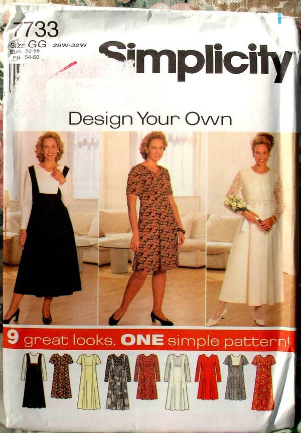 Simplicity 7733 Women's Princess Seamed Fit And Flare Dress Size GG (26W to32W)