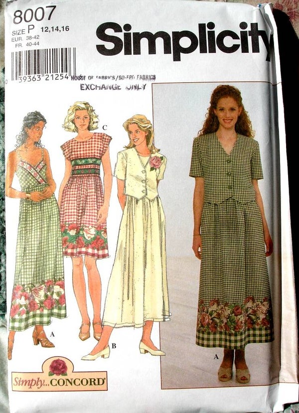 Simplicity 8007 Misses Dress With Full Skirt And Short Jacket Size P (12-14-16)