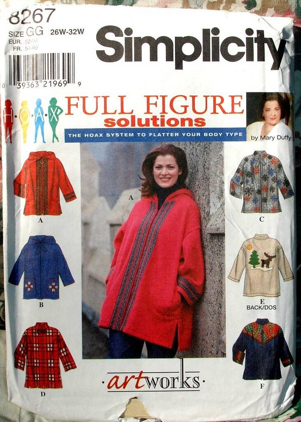 Simplicity 8267 Women's Oversized Jacket By Mary Duffy Size GG (26W to 32W)