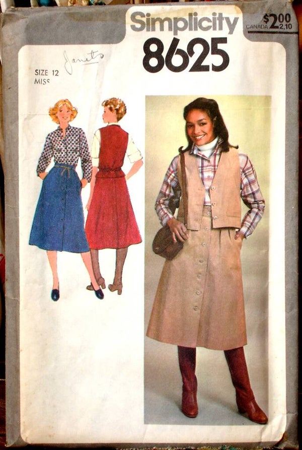 Simplcity 8625 Misses Skirt Blouse And Unlined Vest Pattern Size 12