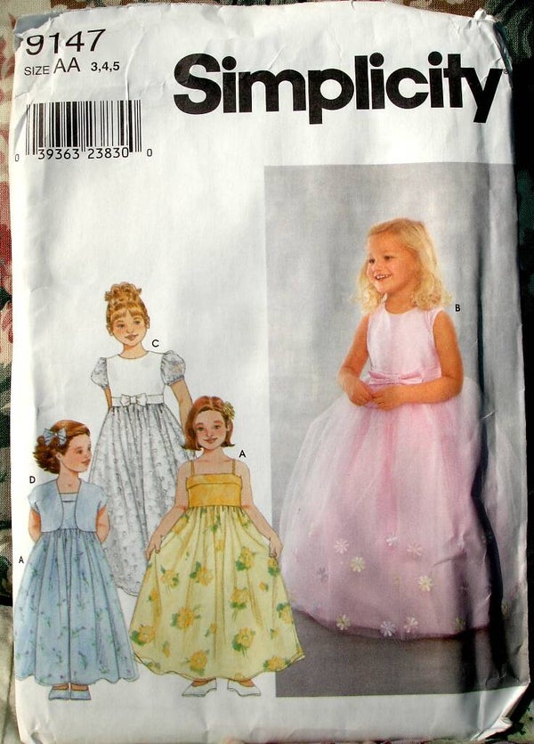 Simplicity 9147 Child Ankle Length Dress With Kimono Sleeve Jacket Pattern Size AA (3-4-5)