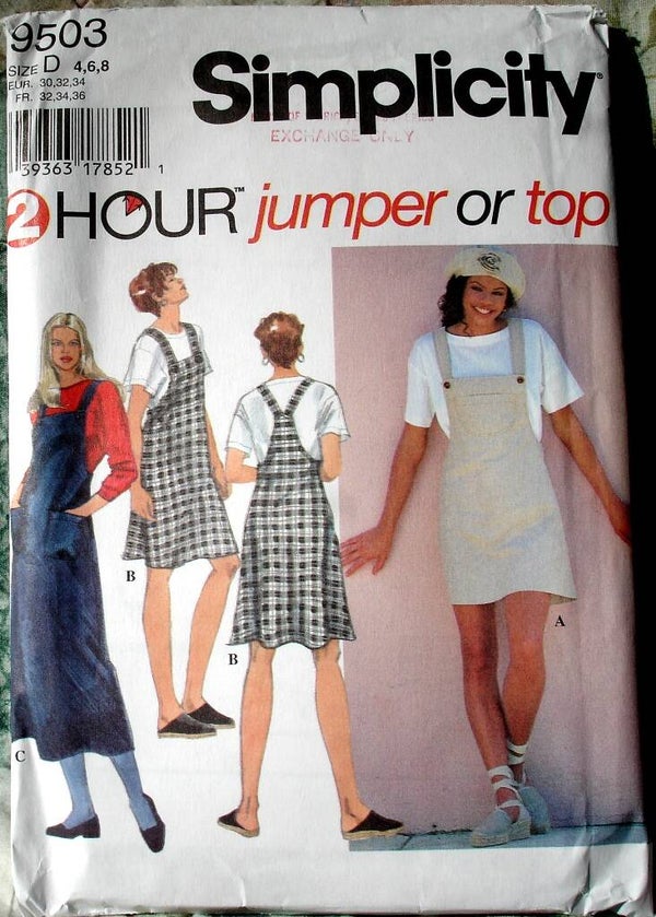 Simplicity 9503 Misses Jumper And Short Sleeve Pullover Top Size D (4-6-8)