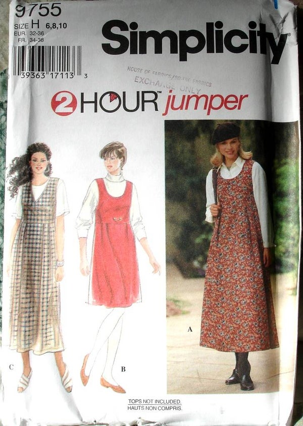 Simplicity 9755 Jumper With Bodice At Raised Waistline In Two Lengths Size H (6-8-10)