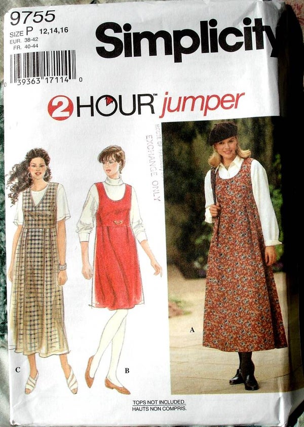 Simplicity 9755 Jumper With Bodice At Raised Waistline In Two Lengths Size P (12-14-16)