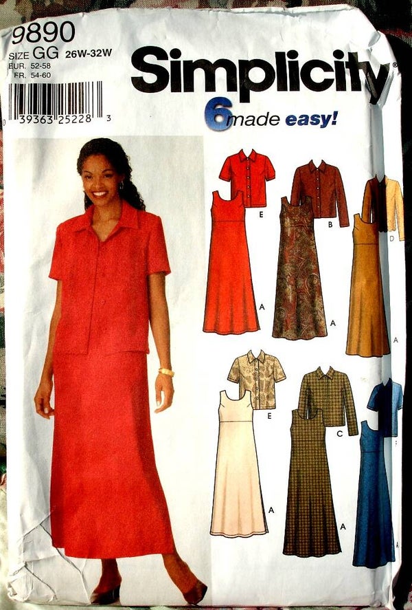 Simplicity 9890 Women's Jacket Pullover A-line Dress Or Jumper Pattern Sizes 26W to 32W