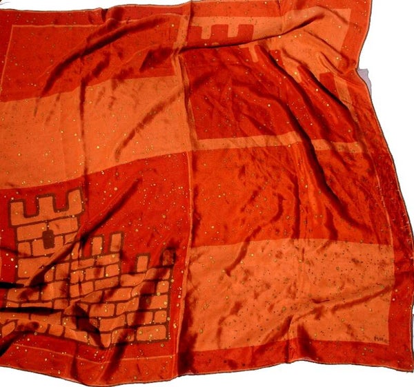 Vera Neumann Castle Scarf In Shades Of Rust With Sparkling Gold Flecks