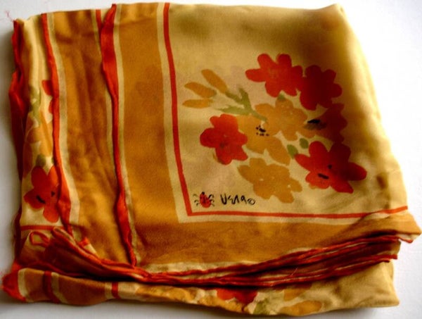 Vera Ladybug Rust Gold And Green Floral Scarf From The 1960s