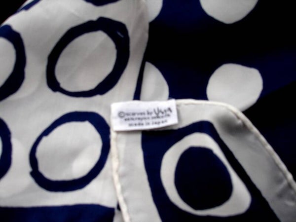 Vera Navy Blue And White Polka Dot And Circles Geometric Design Scarf