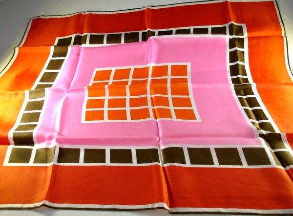 Vera Neumann Orange Brown Pink And White Mosaic Tile Design Scarf