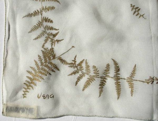 Vera Neumann Sparkling Gold Fern Leaf Design Silk Scarf Vintage 1940s