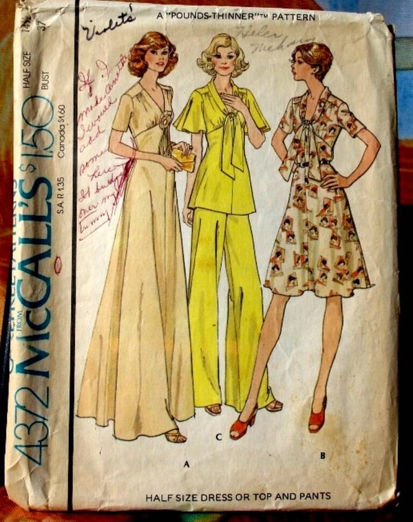 McCall's 4372 Half Size Dress Or Top And Pants Size 14-1/2