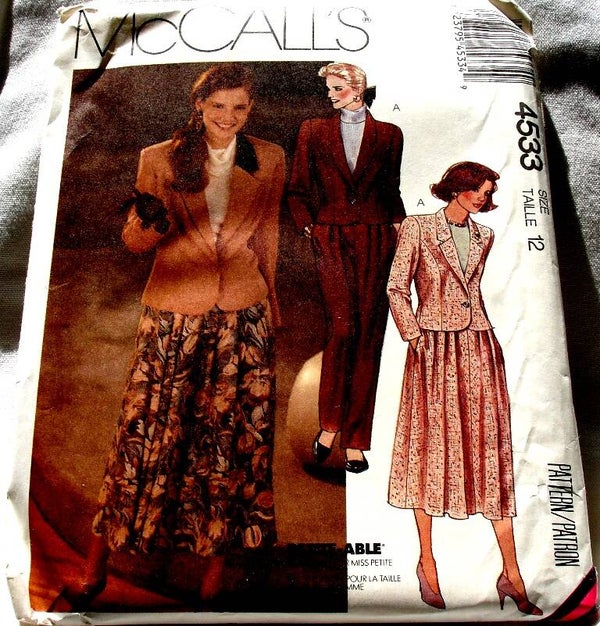 McCall's 4533 Misses Lined Semi-Fitted Jacket Skirt And Pants Pattern Size 12