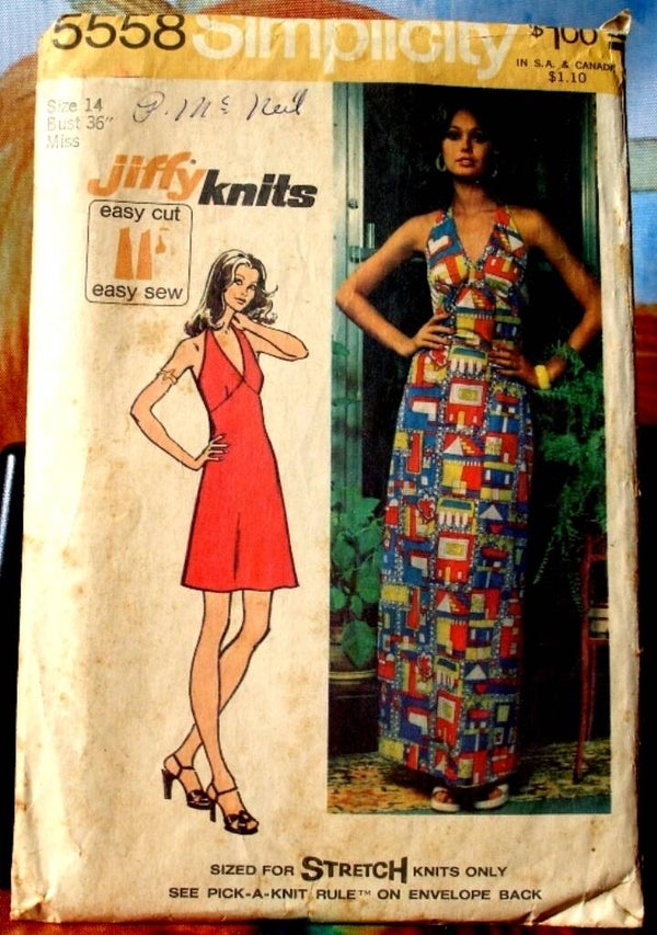 Simplicity 5558 Misses Jiffy Knit Halter-Dress In Two Lengths Size 14