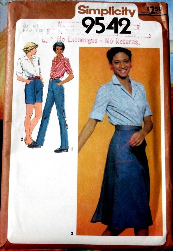 Simplicity 9542 Back-Wrap Skirt, Straight-leg Pants Or Shorts And Skirt In Half Sizes