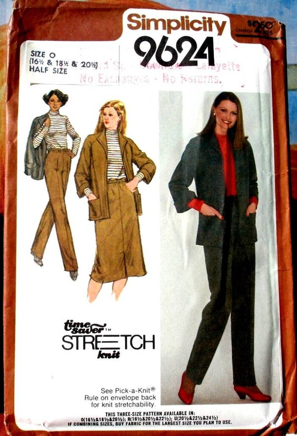 Simplicity 9624 Pull-On Skirt Pants Pullover Top And Unlined Jacket In Half-Sizes