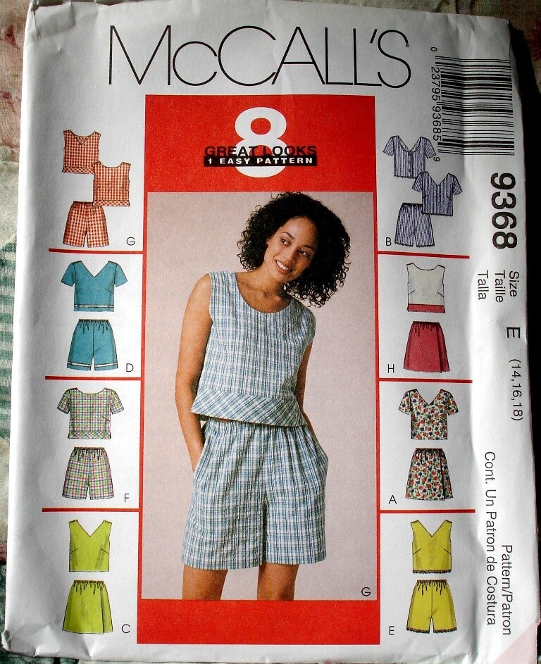 McCall's 9368 Misses Tops And Pull On Short Or Skort Size E (14-16-18)
