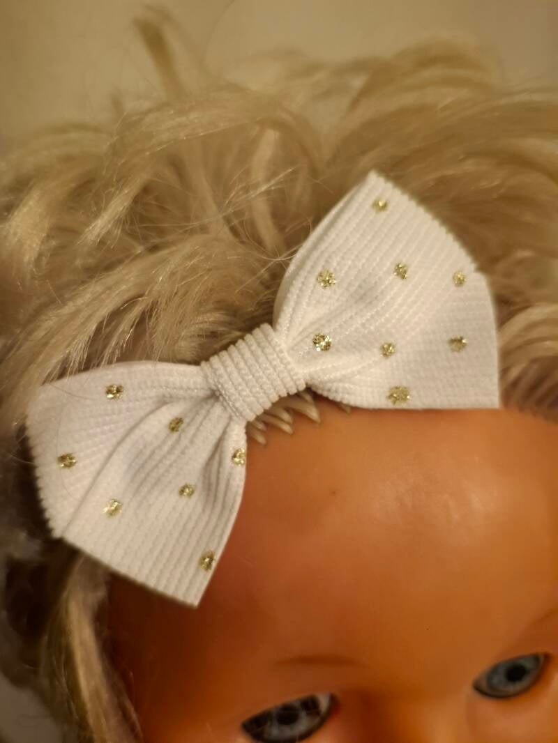 Strik op tricot haarbandje wit