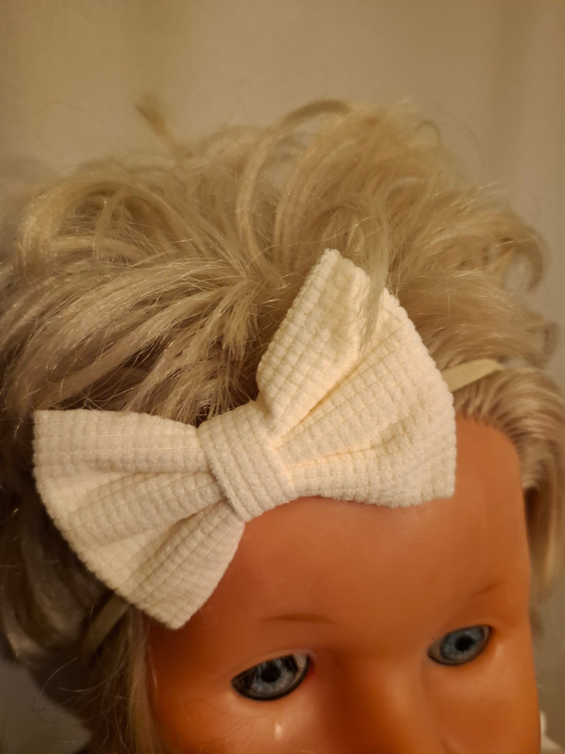 Strik wafelstof perzikzalm op tricot haarbandje