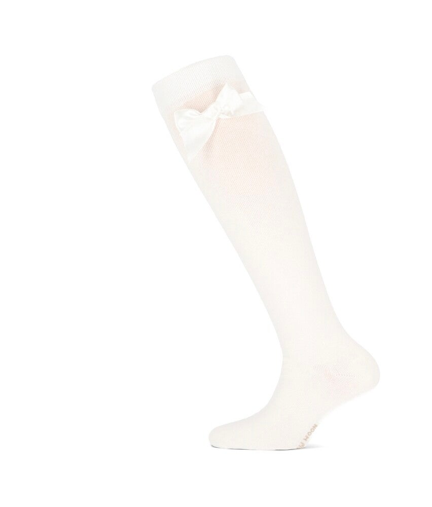 Yellow moon kniekous offwhite met satijnen strik