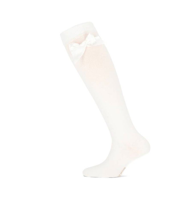 Yellow moon kniekous offwhite met satijnen strik