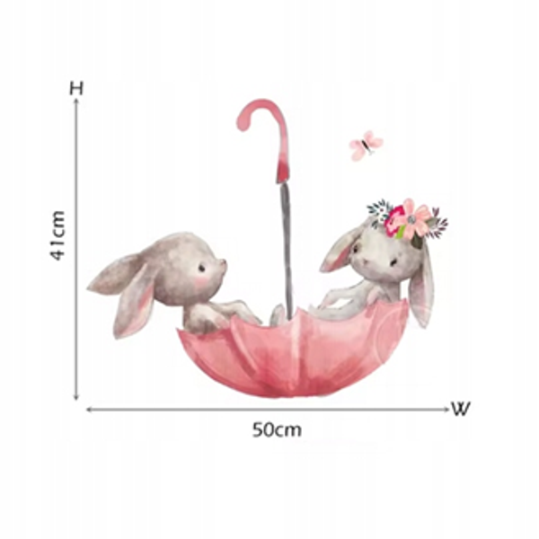 Naklejki na ścianę dla dzieci dla chłopca dziewczynki Króliczki w parasolu dom kids