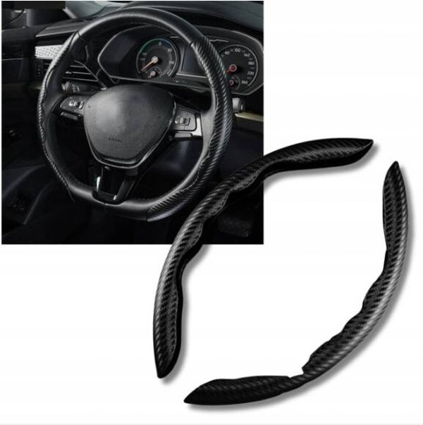 SPORTOWA NAKŁADKA NA KIEROWNICĘ CZARNY CARBON ABS UNIWERSALNE 36–38cm 2 szt | car