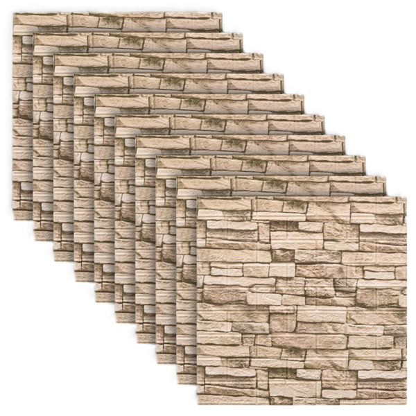 10x Panele 3D ścienne samoprzylepne cegła pianka XPE beż tapeta 77x70 dom