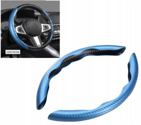 SPORTOWA NAKŁADKA NA KIEROWNICĘ NIEBIESKA CARBON ABS 36–38 CM 2 SZT | car