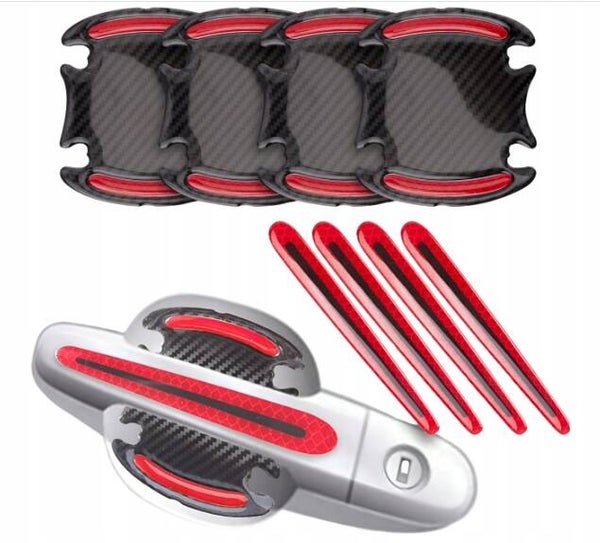 FOLIA POD KLAMKI OCHRONNA NA KLAMKI SAMOCHODOWE 8 SZT CARBON CZERWONY SILIKON | car