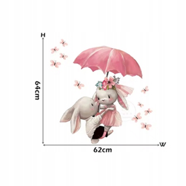 Naklejki na ścianę dla dzieci chłopca dziewczynki Króliczki pod parasolem dom kids