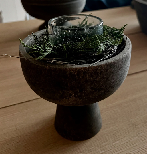 Oudhouten schaal Medesa vintage grey