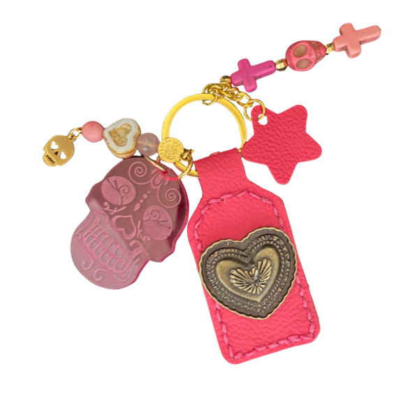 Sleutelhanger Dia de los Muertos roze
