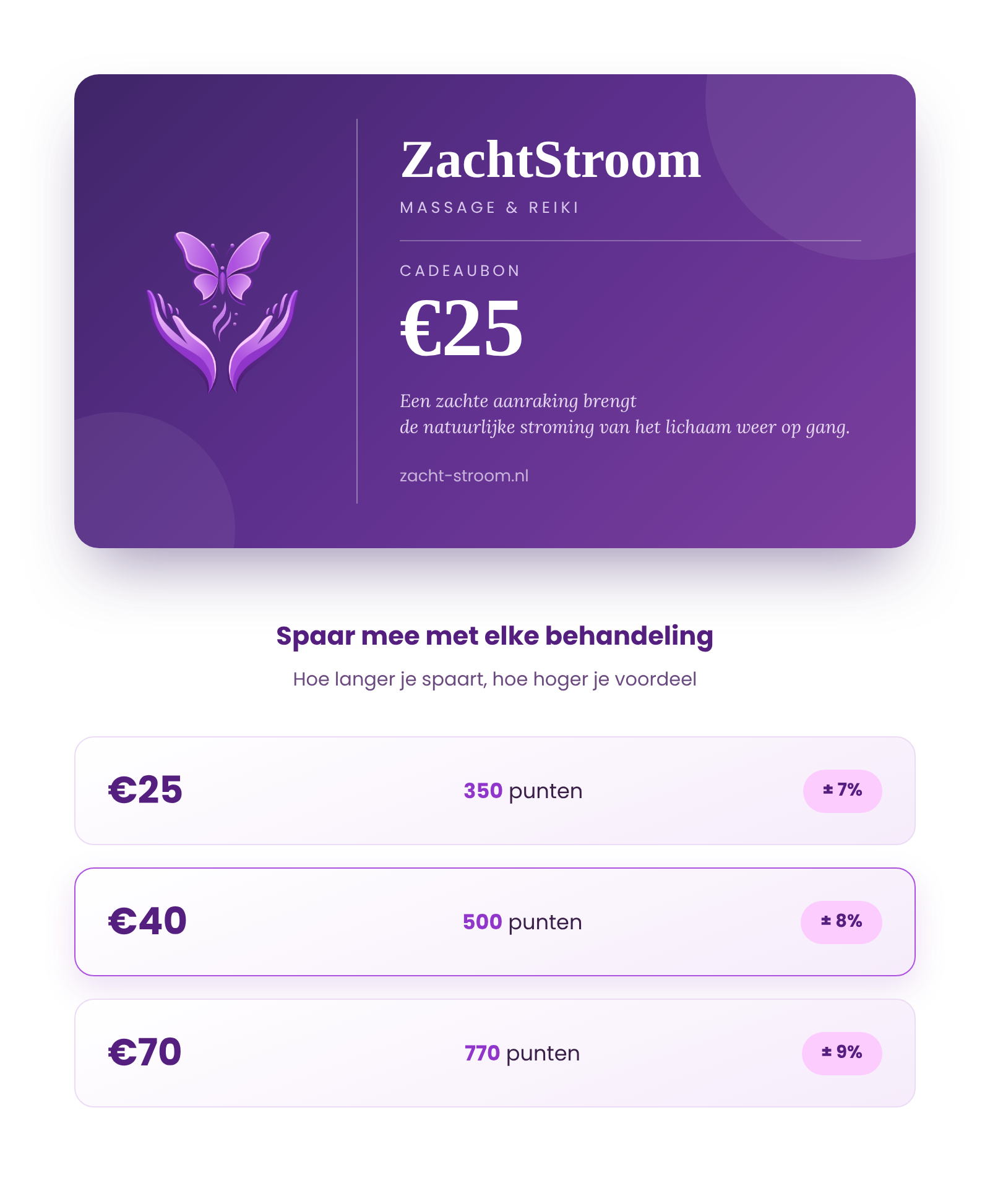 ZachtStroom loyaliteitspunten - bij elke behandeling spaar je punten voor een cadeaubon