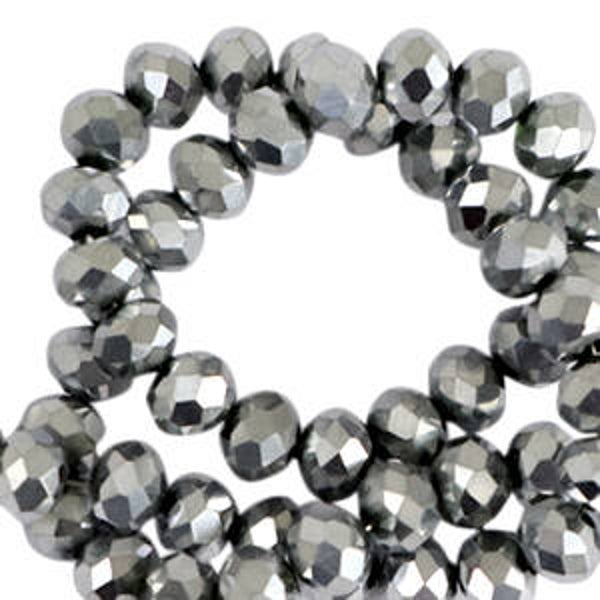 10 perles en verre à facettes 6X4mm argenté