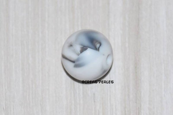 Perles silicone 12mm blanc marbré 10 perles rondes