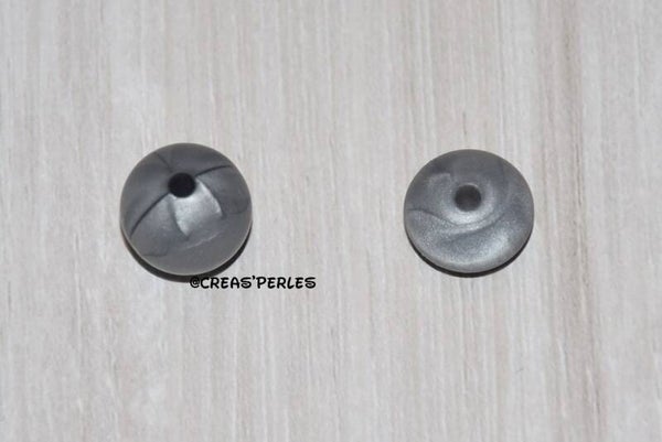 Perles silicone 12mm gris argenté